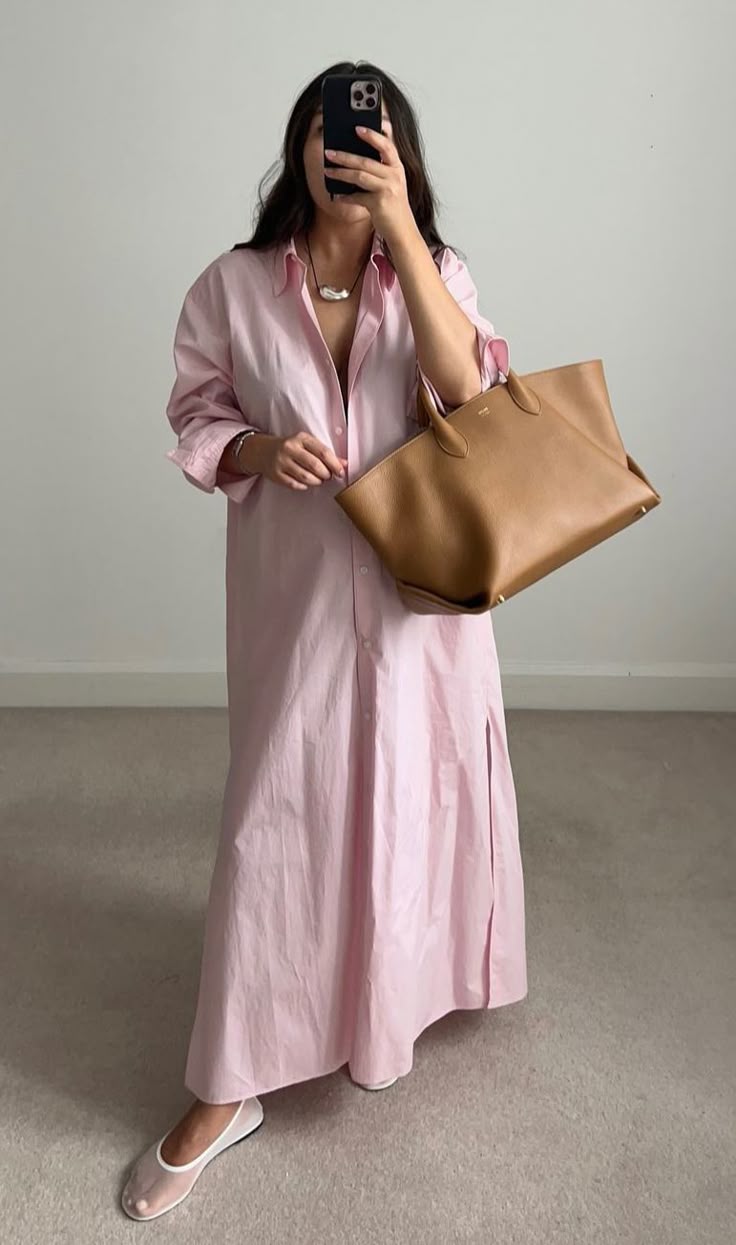 Oversized Pink Shirt Dress
