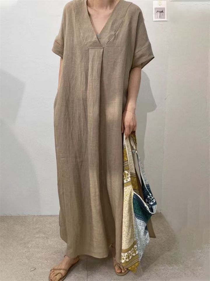 Beige Linen Kaftan Dress