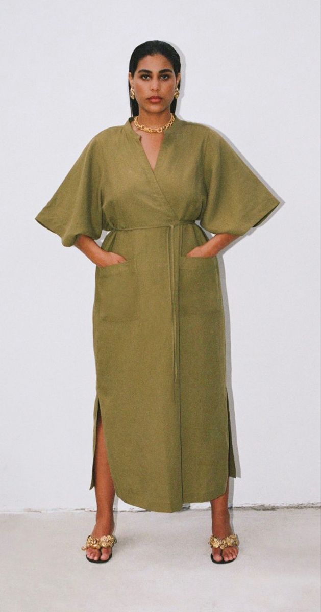 Olive Wrap Dress with Accessories