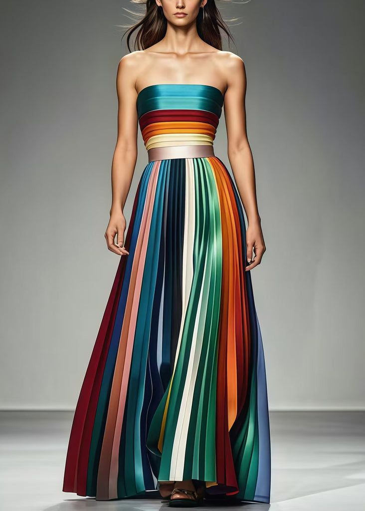 Colorful Rainbow Pleated Gown