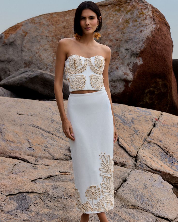 White Embroidered Two-Piece Set