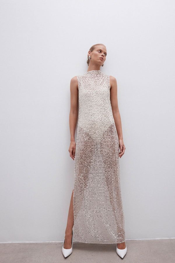 Sheer Crystal Embellished Gown