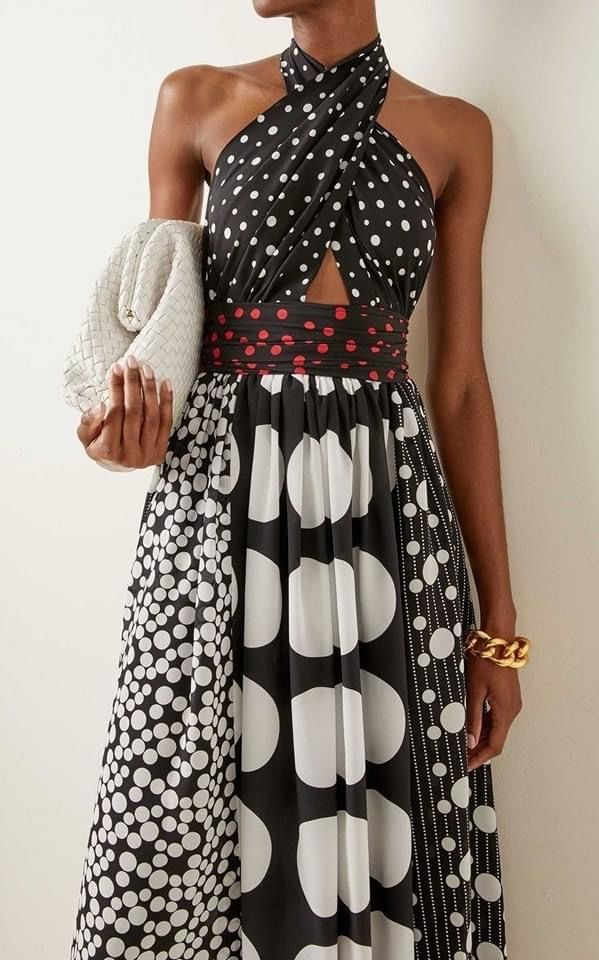 Black and White Polka Dot Halter Dress