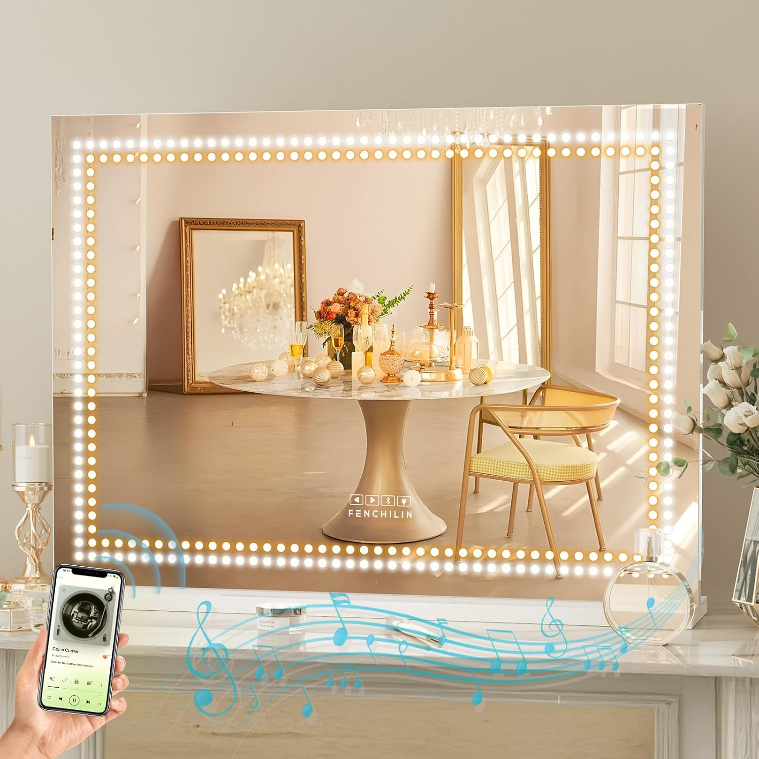 FENCHILIN Vanity Mirror with Lights and Bluetooth