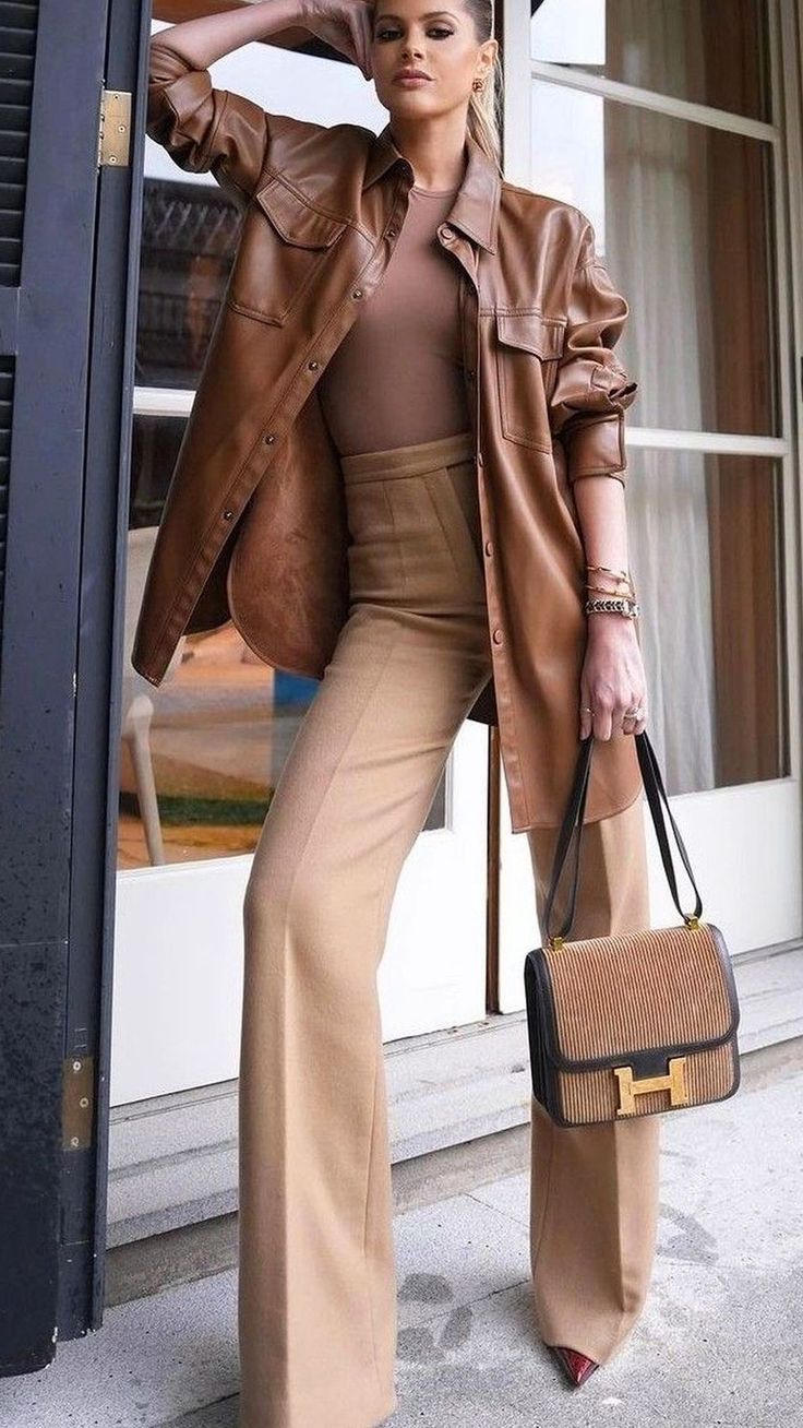 Brown leather shirt and trousers