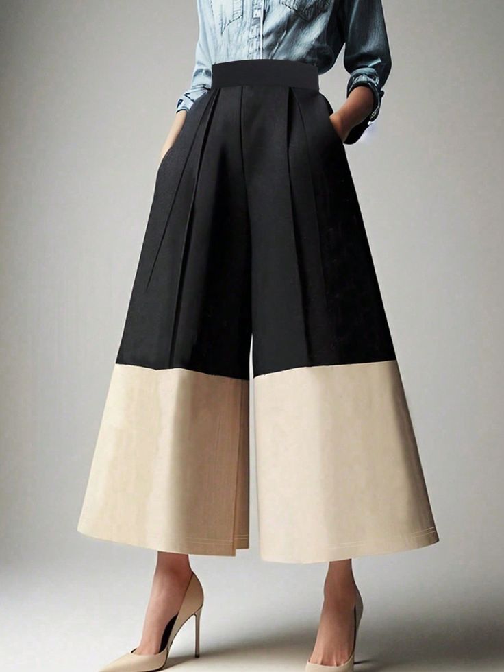 Two-tone culotte pants