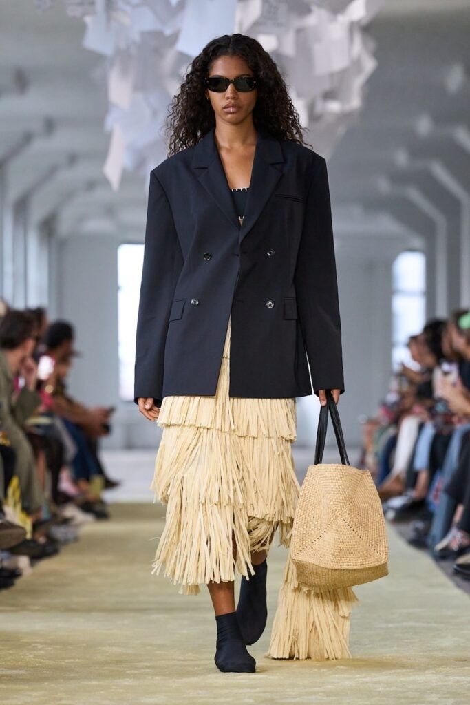 Layered fringe skirt with blazer