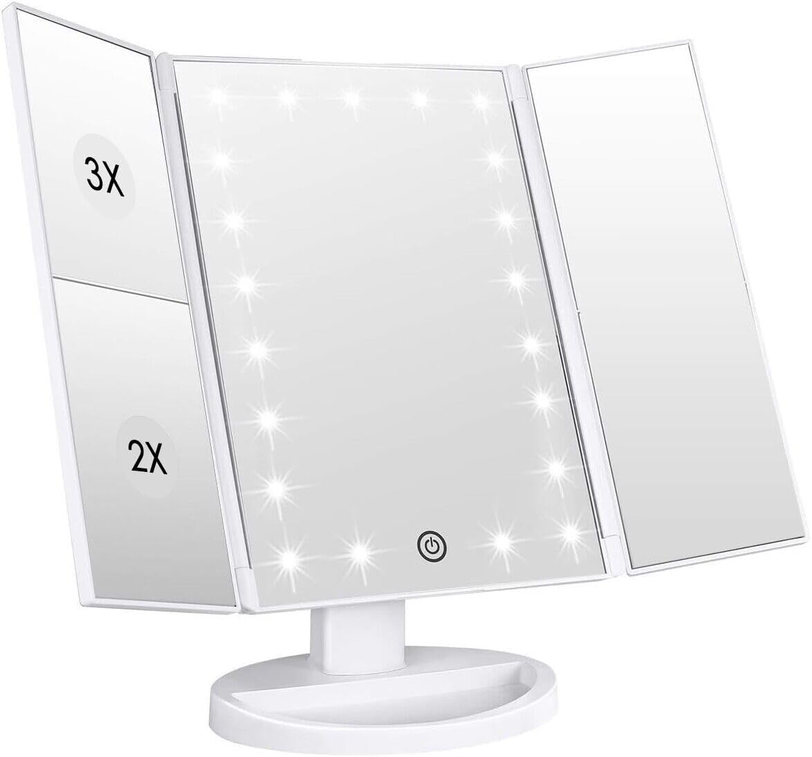 WEILY Tri-Fold LED Vanity Mirror with 2X & 3X